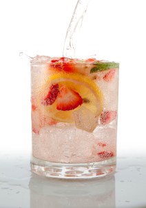 sparkling seltzer with fruit in a glass