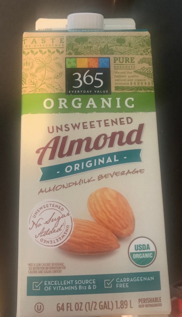 Whole Foods Unsweetened Organic Almond Milk Package