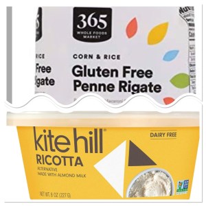 Gluten free pasta and Kite Hill dairy free ricotta