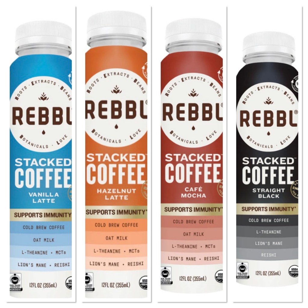 A picture of 4 REBBL Stacked Coffee bottles - 12 FL Oz