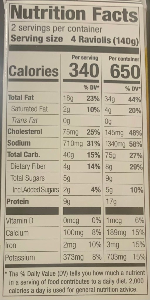 Cappello's Grain Free Butternut Squash Ravioli Nutritional Facts
