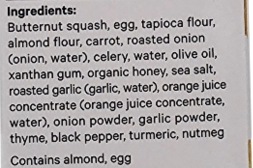 Cappello's grain free butternut squash ravioli ingredient list from package