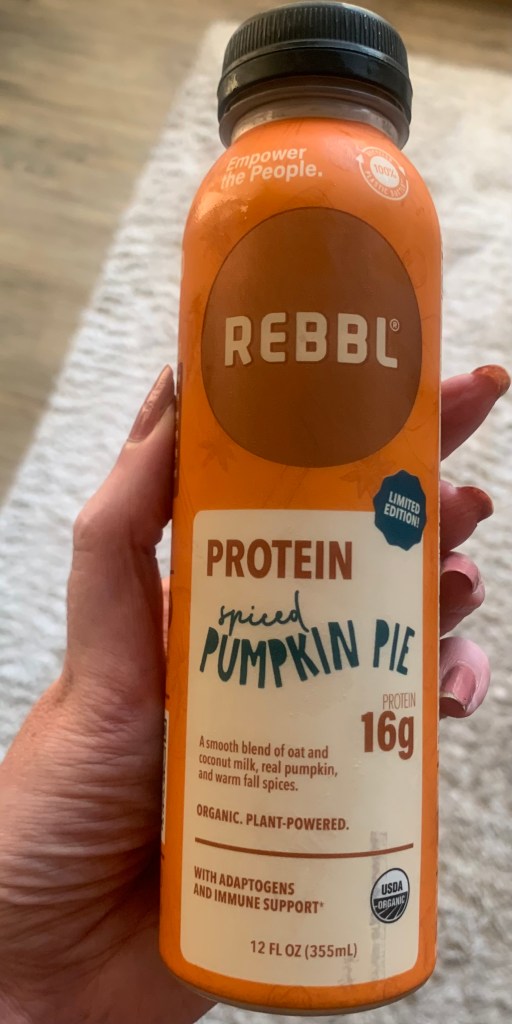 REBBL protein drink - spiced pumpkin pie orange container